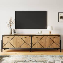 STILVORA TV Stand with 4 Doors & Cable Management Rustic Brown in Dark Brown - thumbnail 1