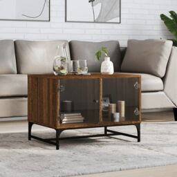 Berkfield Home Coffee Table with Glass Doors Brown Oak 68.5x50x50 cm - thumbnail 1