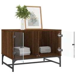 Berkfield Home Coffee Table with Glass Doors Brown Oak 68.5x50x50 cm - thumbnail 4