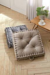 H&O Direct 60 x 60cm Square Italian Velvet Seat Cushion Throw Pillow in Grey - Size: 60 cm x 60 cm