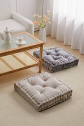 H&O Direct 60 x 60cm Square Italian Velvet Seat Cushion Throw Pillow in Grey - Size: 60 cm x 60 cm - thumbnail 4