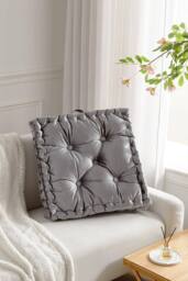 H&O Direct 60 x 60cm Square Italian Velvet Seat Cushion Throw Pillow in Grey - Size: 60 cm x 60 cm - thumbnail 5
