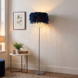 Happy Homewares Modern Chandelier Feather Floor Lamp with Waterfall Acrylic Droplets in Blue - thumbnail 4