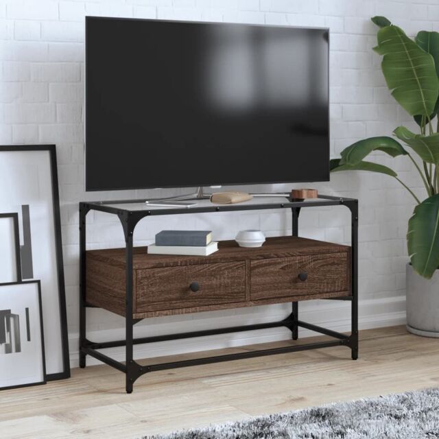 Berkfield Home TV Cabinet with Glass Top Brown Oak 80x35x51 cm Engineered Wood - Size: 80 x 35 x 51 cm - image 1