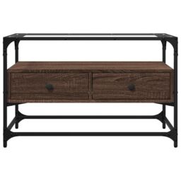 Berkfield Home TV Cabinet with Glass Top Brown Oak 80x35x51 cm Engineered Wood - Size: 80 x 35 x 51 cm - thumbnail 4