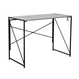 Home Source Folding Compact Desk Storage Hook Wood Metal Office Computer Table in Grey - thumbnail 8
