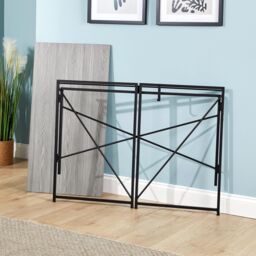 Home Source Folding Compact Desk Storage Hook Wood Metal Office Computer Table in Grey - thumbnail 7