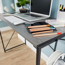 Home Source Folding Compact Desk Storage Hook Wood Metal Office Computer Table in Grey - thumbnail 6