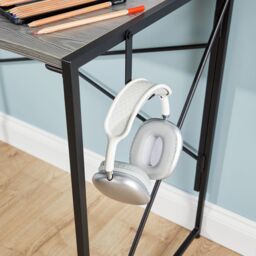 Home Source Folding Compact Desk Storage Hook Wood Metal Office Computer Table in Grey - thumbnail 5