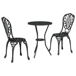 Berkfield Home 3-Piece Garden Bistro Set in Black Cast Aluminum - thumbnail 2