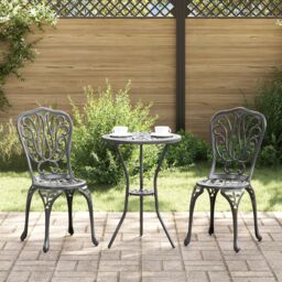 Berkfield Home 3-Piece Garden Bistro Set in Black Cast Aluminum - thumbnail 1