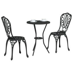 Berkfield Home 3-Piece Garden Bistro Set in Black Cast Aluminum - thumbnail 3
