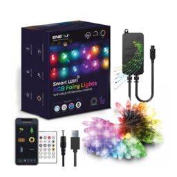 ENER-J Smart Magic RGB LED Fairy Lights 5m 50 LED WiFi BLE UK Plug Remote in White - Size: 25 cm diameter x 19 cm high