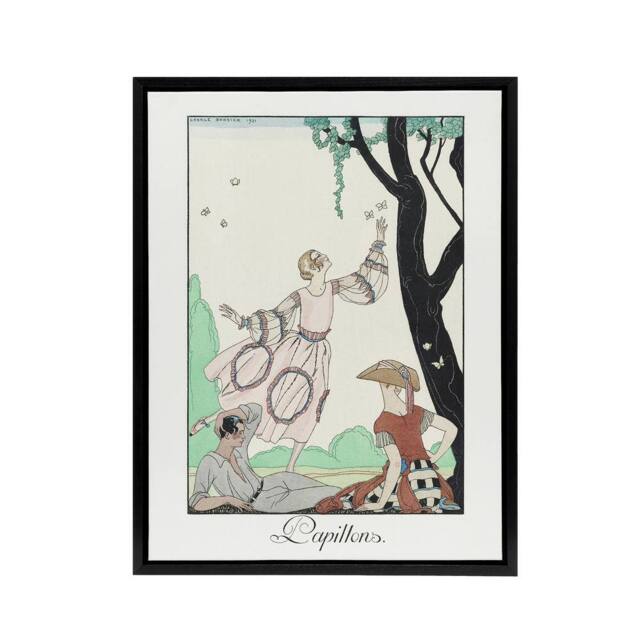 "Artery8 Butterflies Picnic Fashion Barbier Black Framed Canvas Wall Art in White - Size: W24"" x H32""" - image 1