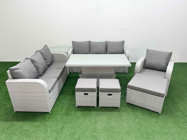 Fimous 10 Seater Poly Rattan Outdoor Garden Furniture Adjustable Lifting Dining or Coffee Table Sofa Set Patio 3 Seater Sofa Reclining Chair 3 Seater - image 1