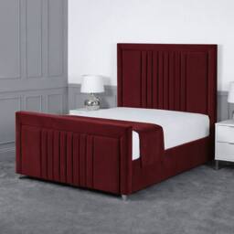 Living Comfort Bedz Celeste Plush Velvet Upholstered Bed Slatted Base - 48Inch Headboard in Maroon - Size: Super King - thumbnail 1