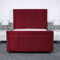 Living Comfort Bedz Celeste Plush Velvet Upholstered Bed Slatted Base - 48Inch Headboard in Maroon - Size: Super King - thumbnail 2
