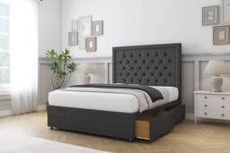 "Sloomy Amberley Naples Divan Bed Base 4 Drawers With 26"" Strutted Headboard & 12"" Matching Footboard in Light Sand - Size: King" - thumbnail 4