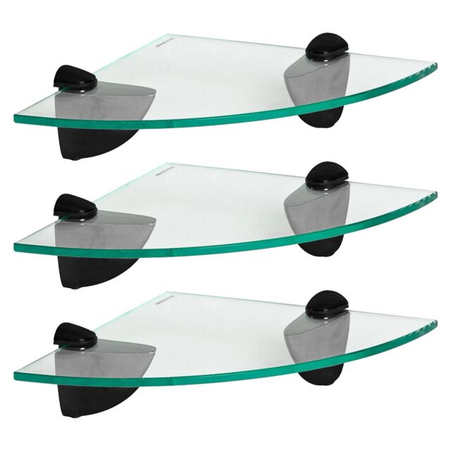 Harbour Housewares 3x Floating Glass Corner Shelves - 20cm Bathroom Storage Display Unit in Black - image 1