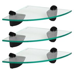Harbour Housewares 3x Floating Glass Corner Shelves - 20cm Bathroom Storage Display Unit in Black
