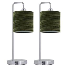 First Choice Lighting Set of 2 Chrome Arched Table Lamps with Green Crushed Velvet Shades in Silver