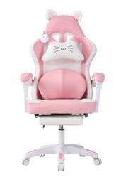 Living and Home Gaming Chair with Footrest & Massage Lumbar Cushion in Pink - thumbnail 2