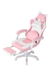 Living and Home Gaming Chair with Footrest & Massage Lumbar Cushion in Pink - thumbnail 4