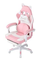 Living and Home Gaming Chair with Footrest & Massage Lumbar Cushion in Pink - thumbnail 3