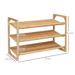 HOMCOM 3-Tier Bamboo Shoe Rack Storage Organiser with Slatted Shelves in Natural - thumbnail 3