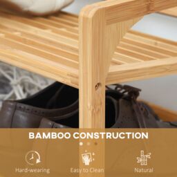 HOMCOM 3-Tier Bamboo Shoe Rack Storage Organiser with Slatted Shelves in Natural - thumbnail 5