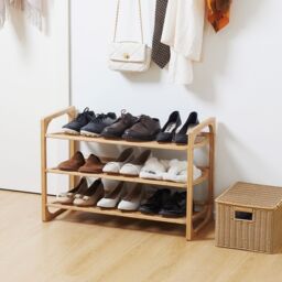 HOMCOM 3-Tier Bamboo Shoe Rack Storage Organiser with Slatted Shelves in Natural - thumbnail 1