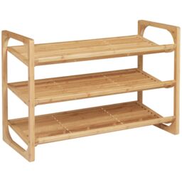 HOMCOM 3-Tier Bamboo Shoe Rack Storage Organiser with Slatted Shelves in Natural - thumbnail 2