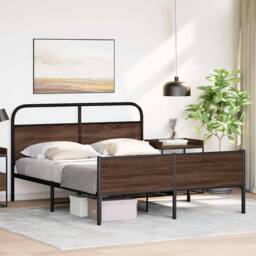 Berkfield Home Metal Bed Frame without Mattress Brown Oak 160x200 cm - thumbnail 4