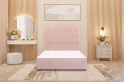 "Somnior Alexas Divan Bed Base with 54"" Floor Standing Headboard Plush Velvet in Pink - Size: Single" - thumbnail 2