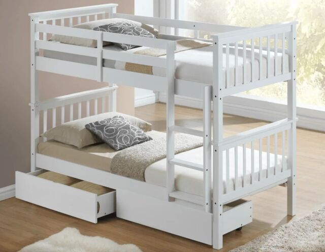 Interior Emporium Ltd Lily Wooden Bunk Bed with 3 Single Mattress - With Extra Trundle - Kids Bedroom Furniture - White - image 1