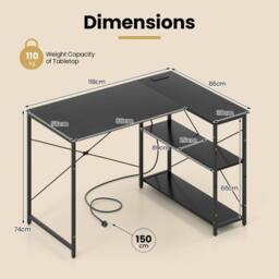FORGEVIO L-shaped Desk Corner Gaming Desk with Heavy-duty in Black - thumbnail 2