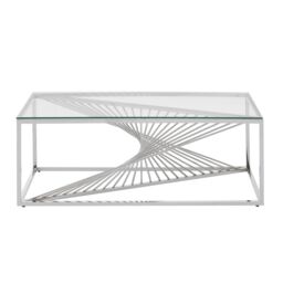 Orsina Coffee Table with Silver Finish Frame, Modern Coffee Table with Glass Top, Staircase Hallway Coffee Table - thumbnail 2