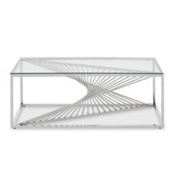 Orsina Coffee Table with Silver Finish Frame, Modern Coffee Table with Glass Top, Staircase Hallway Coffee Table - thumbnail 3