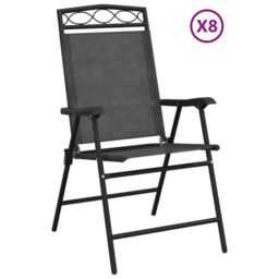 Berkfield Home Folding Garden Chairs 8 pcs Melange Grey Steel & Textilene - thumbnail 2