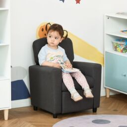 HOMCOM Kids Sofa with Footrest Linen Recliner Upholstered Armchair for Playroom Grey - thumbnail 1