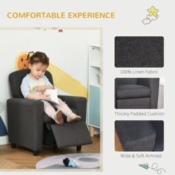 HOMCOM Kids Sofa with Footrest Linen Recliner Upholstered Armchair for Playroom Grey - thumbnail 5