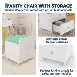KORVIXA Green Vanity Stool with Storage Padded Seat - Size: 100 cm x 100 cm - thumbnail 3