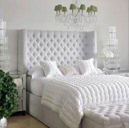 HOB Furniture Chelsea Wing Divan, Chenille - Hb 183 Cm, White - Size: Super King
