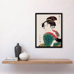 Artery8 Utamaro Kitagawa Framed Wall Art Print Naniwaya Okita Portrait in Green - Size: A4 - thumbnail 2