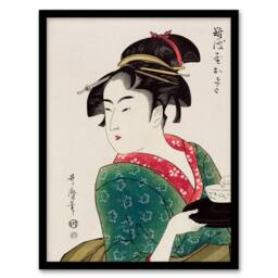 Artery8 Utamaro Kitagawa Framed Wall Art Print Naniwaya Okita Portrait in Green - Size: A4 - thumbnail 1