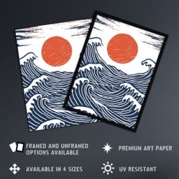 "Artery8 Wall Art Print Sun with Sea Waves Orange Blue Seascape Painting Poster in White - Size: W24"" x H32""" - thumbnail 2