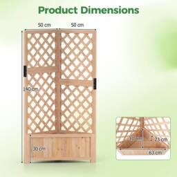 Costway Raised Garden Bed w/Lattice Trellises Elevated Wooden Planter Box in Natural - thumbnail 2