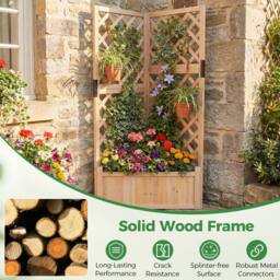 Costway Raised Garden Bed w/Lattice Trellises Elevated Wooden Planter Box in Natural - thumbnail 9