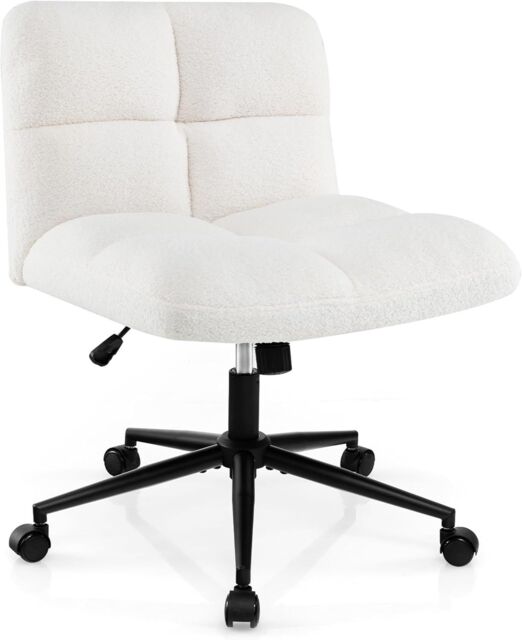 Gymax Upholstered Office Chair Vanity Chair With Adjustable Height & Wheels in Beige - image 1