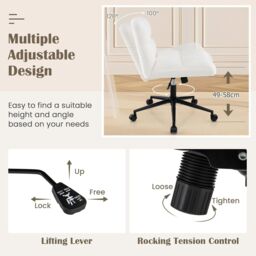 Gymax Upholstered Office Chair Vanity Chair With Adjustable Height & Wheels in Beige - thumbnail 5